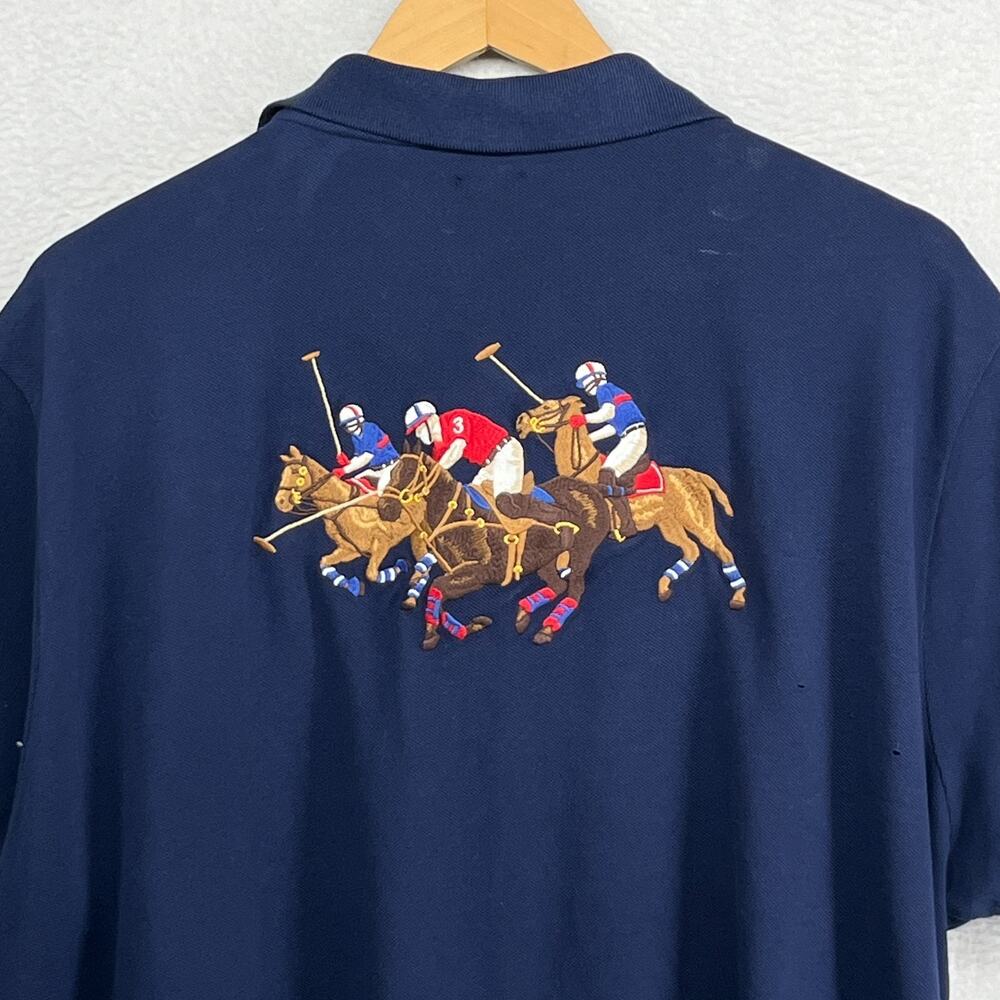 POLO RALPH LAUREN Shirt Men XXL Custom Slim Fit Triple Pony Polo Golf Pique Blue